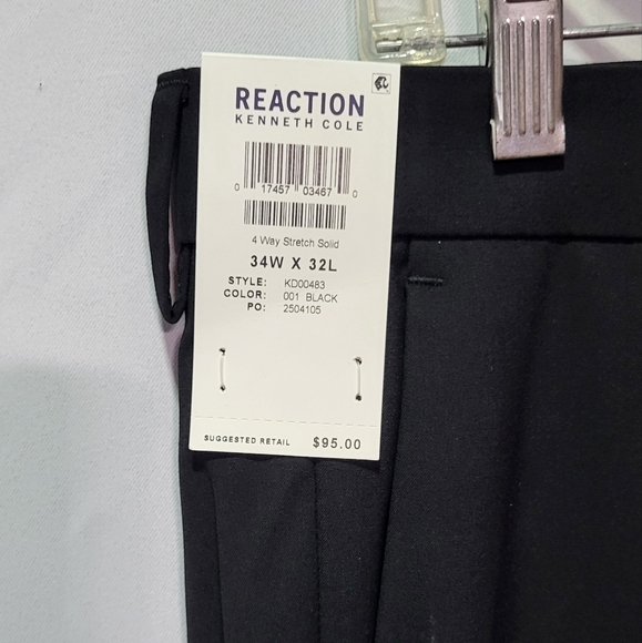 Reaction Kenneth Cole Men's NWT Black Slim Fit Pleated Dress Pants Sz 34W x 32L - Picture 7 of 12